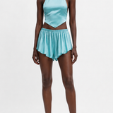 Aquamarine Satin Racerback Halter Top