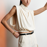 Sculpted Ivory Draped Jersey Top