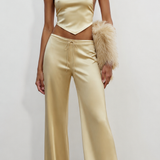 Champagne Saten Açık Sırt Crop Top