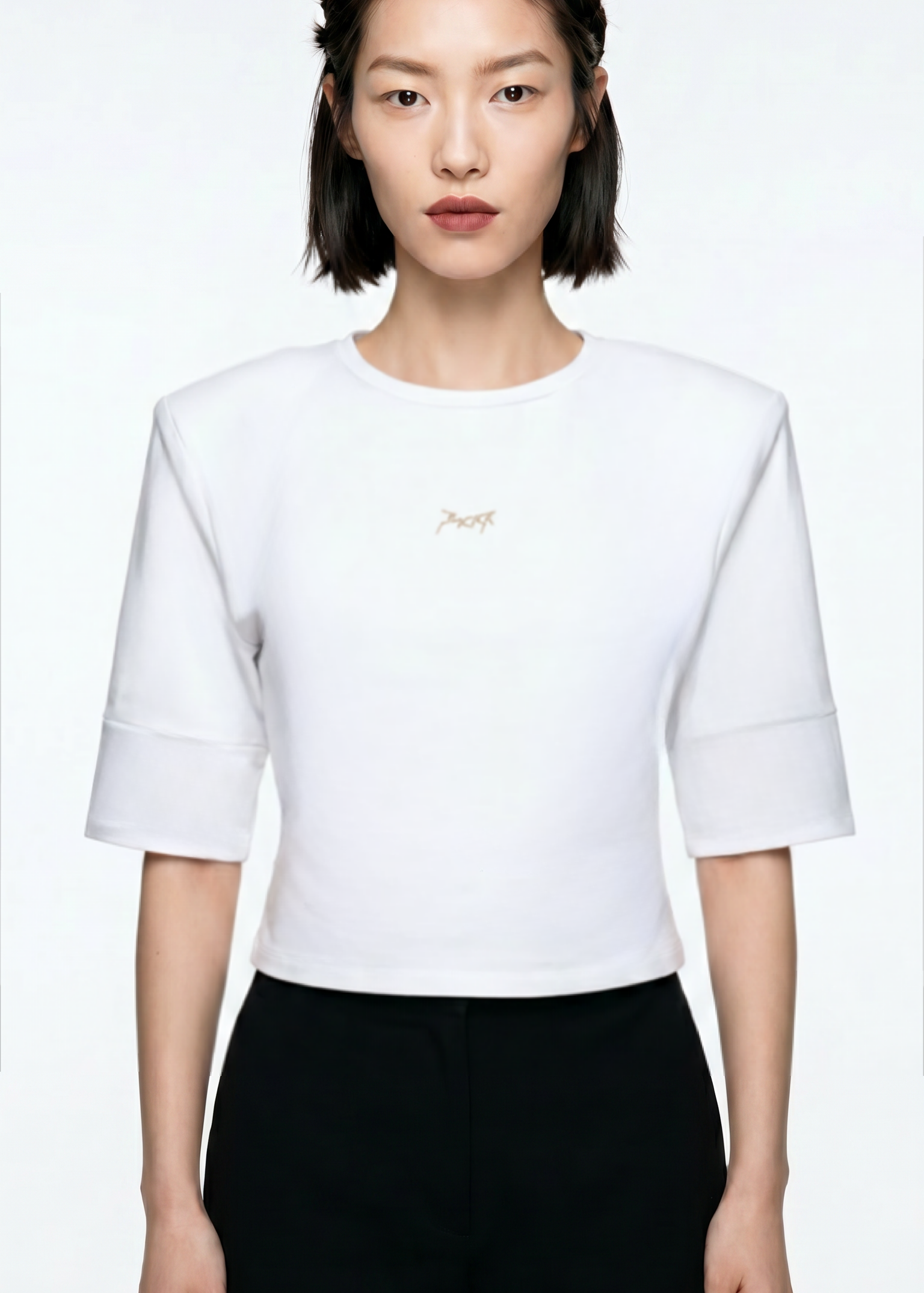 Cropped T-Shirt with Soft Padded Shoulders