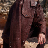 Crocodile Printed Bourbon Leather Shirt