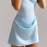 ÉTHER Silk Corset Mini Dress – Ice Blue