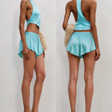 Aquamarine Satin Racerback Halter Top