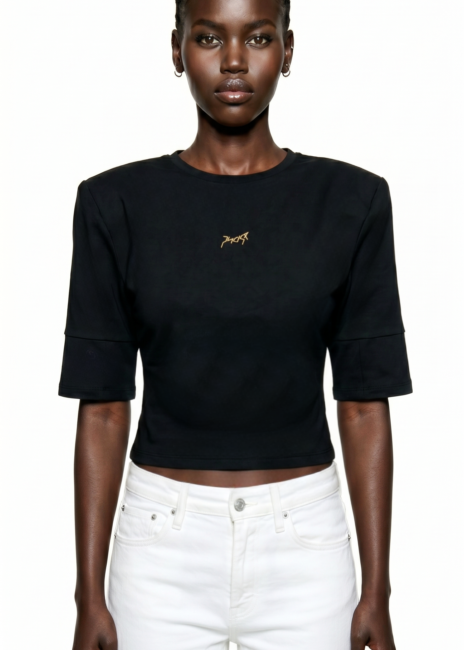 Cropped T-Shirt with Soft Padded Shoulders